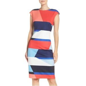 Vince Camuto Color Block Printed Sheath Scuba Dress SIze 8 Cocktail Party
